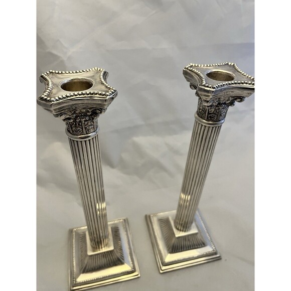 F.B. Rogers Silver Company Silver Plate Candlestick Pair Corinthian Columns VTG - Picture 6 of 11